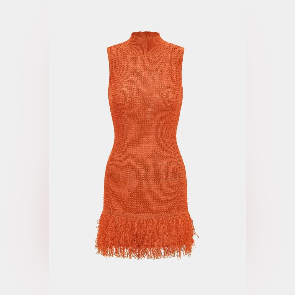 Micas‎ Sleeveless Orange Knit Dress with Fringe - Picture 16 of 16
